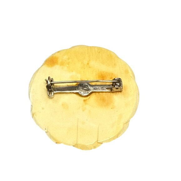 Vintage Hand-Carved Bone Rose Brooch Pin With Metal Clasp - Picture 5 of 6